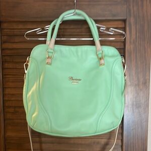 Green Italian Leather Vintage Bag with Gold Accents and Spacious Design. Rare!